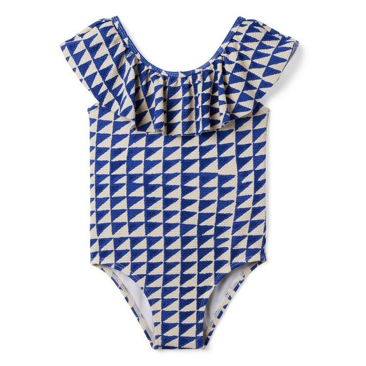 Tile Print Textured Ruffle Swimsuit | Janie and Jack