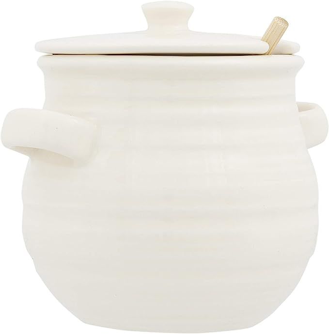 Creative Co-Op White Stoneware Wood Dipper & Lid Honey Jar | Amazon (US)
