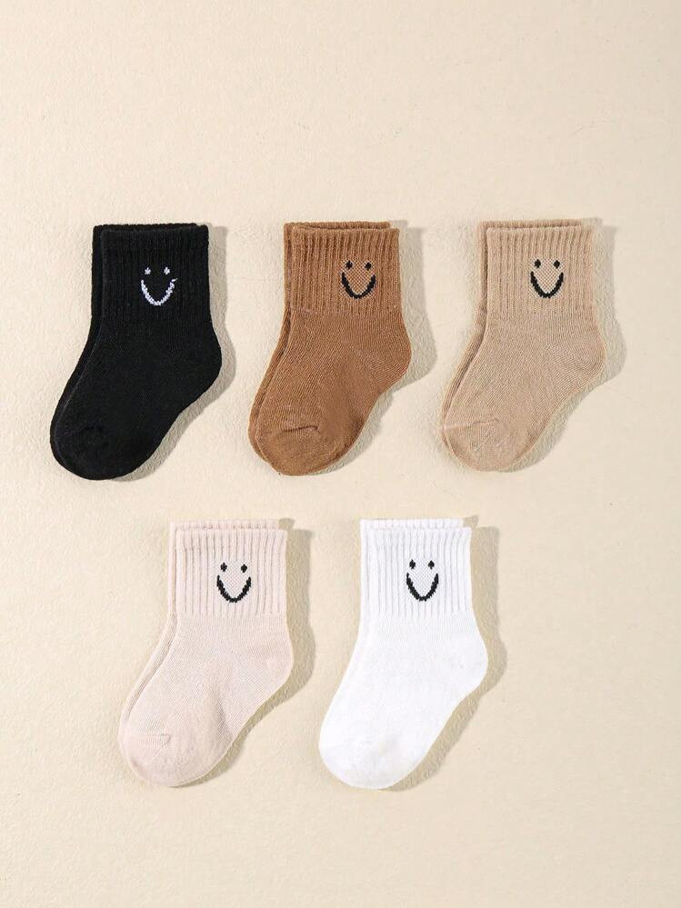 5 Pairs Of Baby Unisex Socks Cute Smiling Face Toddler Socks | SHEIN USA | SHEIN