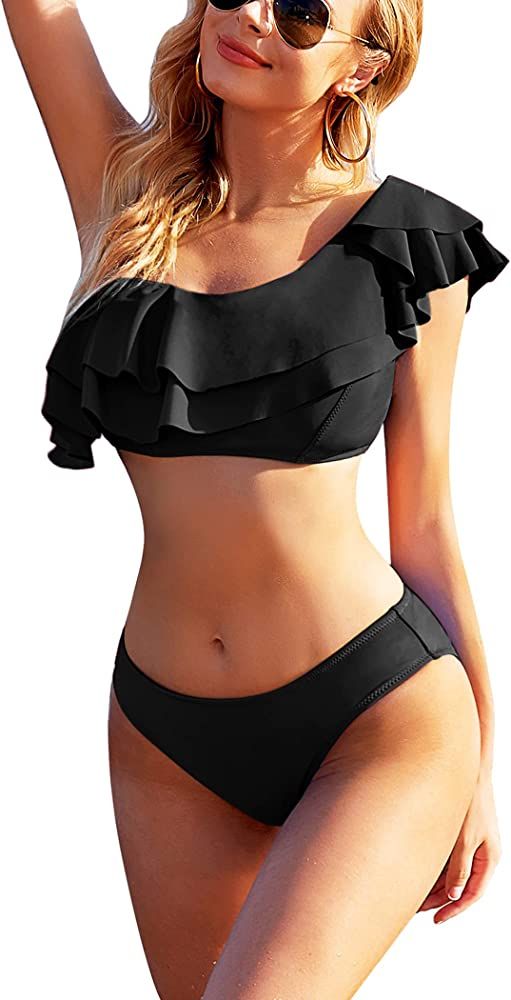 Avidlove One Shoulder Swimsuits for Women Ruffle Bikini Sexy Two Piece Bathing Suits | Amazon (US)