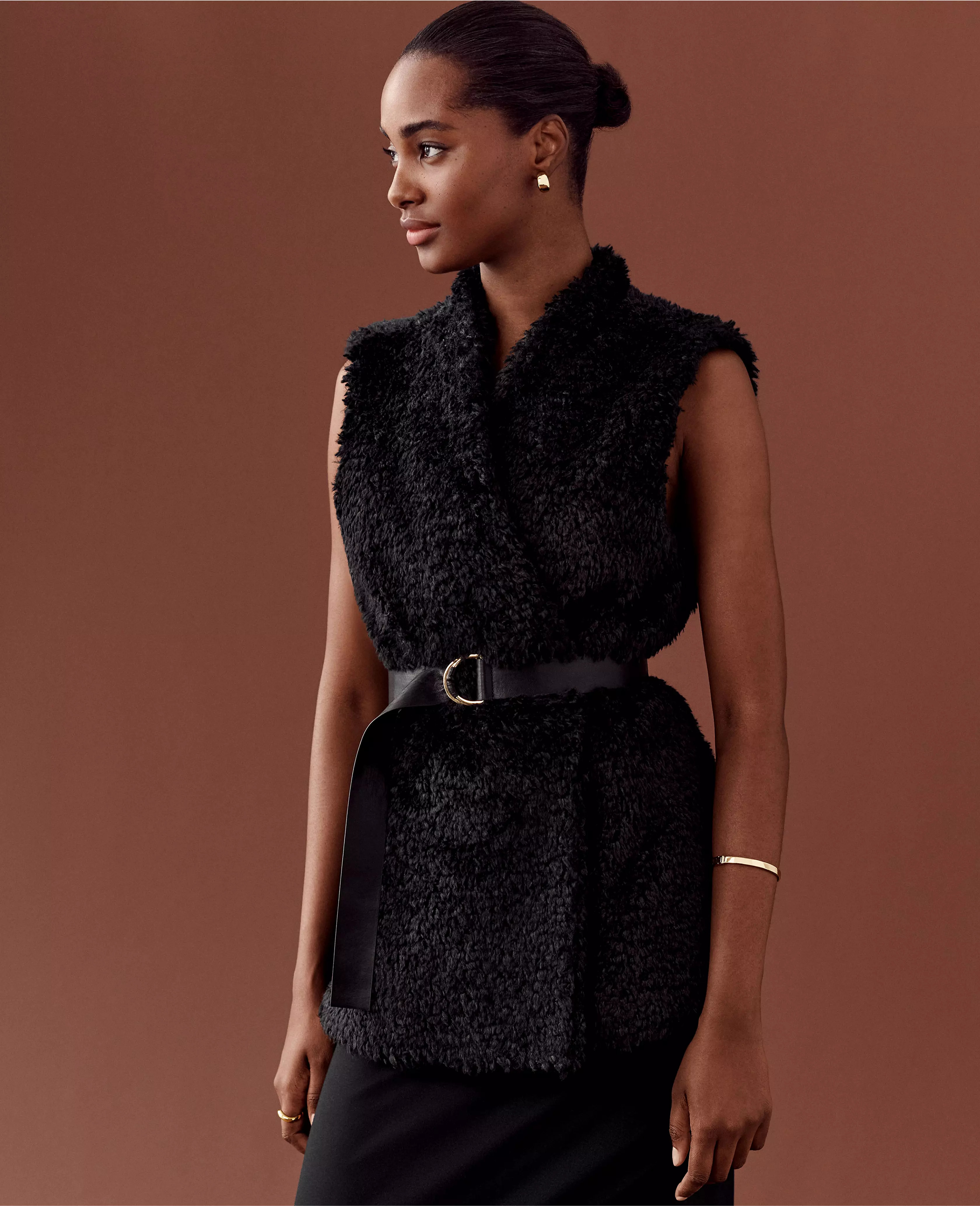 Faux Fur Belted Vest | Ann Taylor