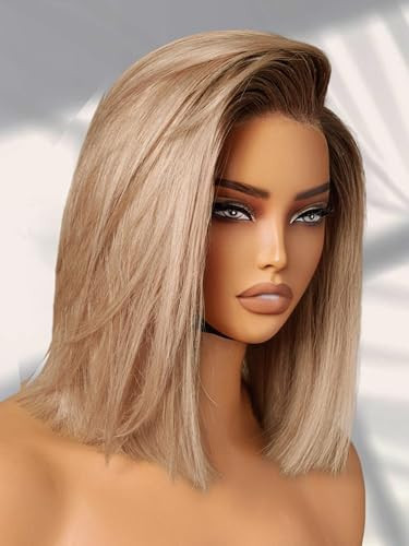 LUVME HAIR Ash Blonde Short Bob Wig - Human Hair, Glueless, Blunt Cut Style, HD Lace Closure, Pre Plucked, Side Parted Ombre Straight, 8 Inch | Amazon (US)