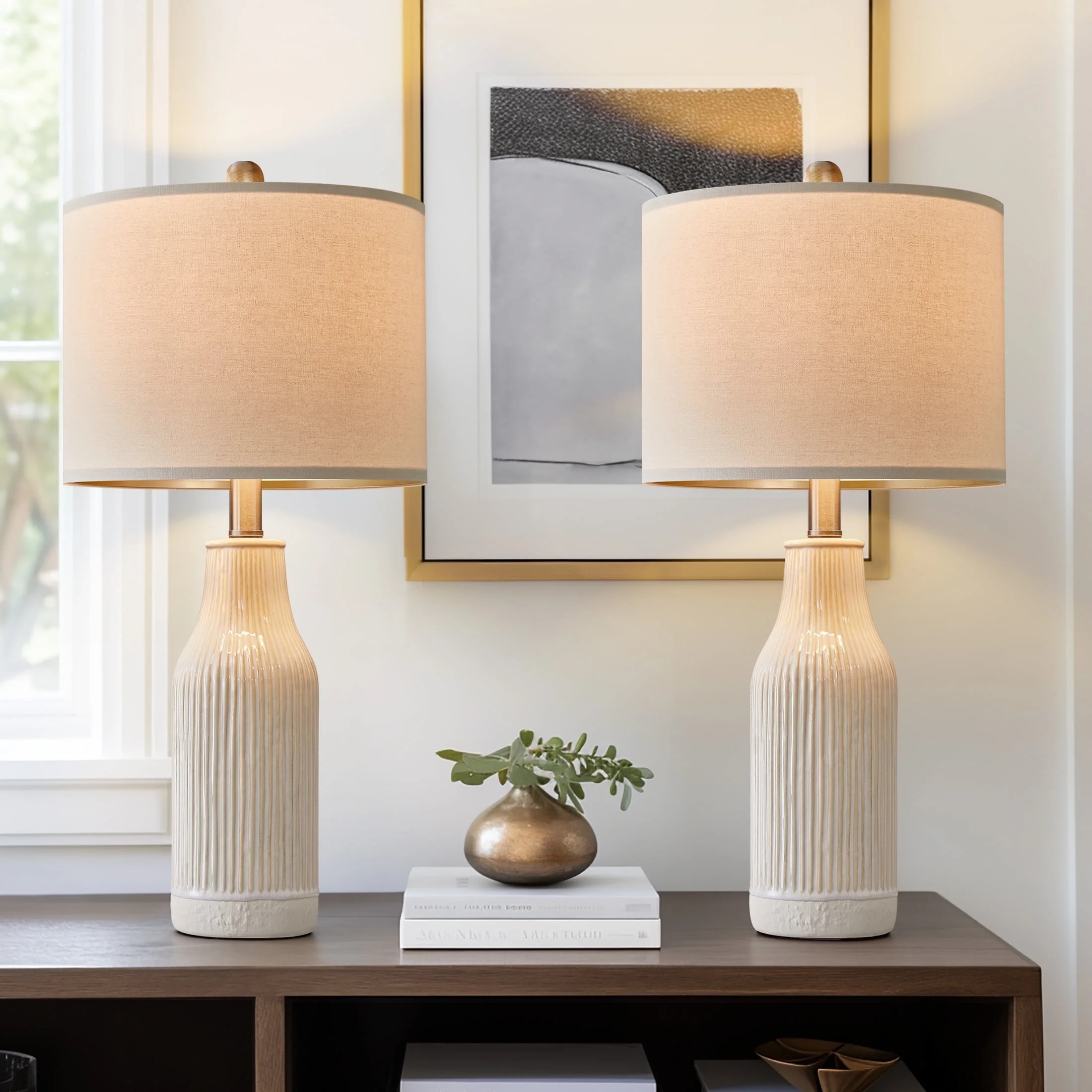 Yokila White Ceramic Table Lamps Set of 2 for Living Room Bedroom 23.25" Modern Bedside Nightstan... | Walmart (US)