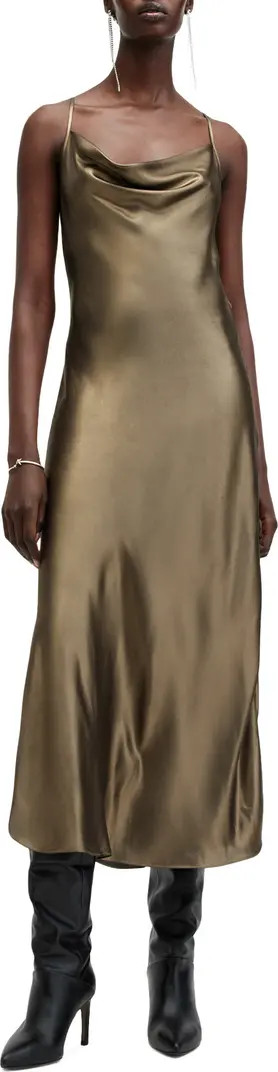 AllSaints Hadley Metallic Satin Slipdress | Nordstromrack | Nordstrom Rack