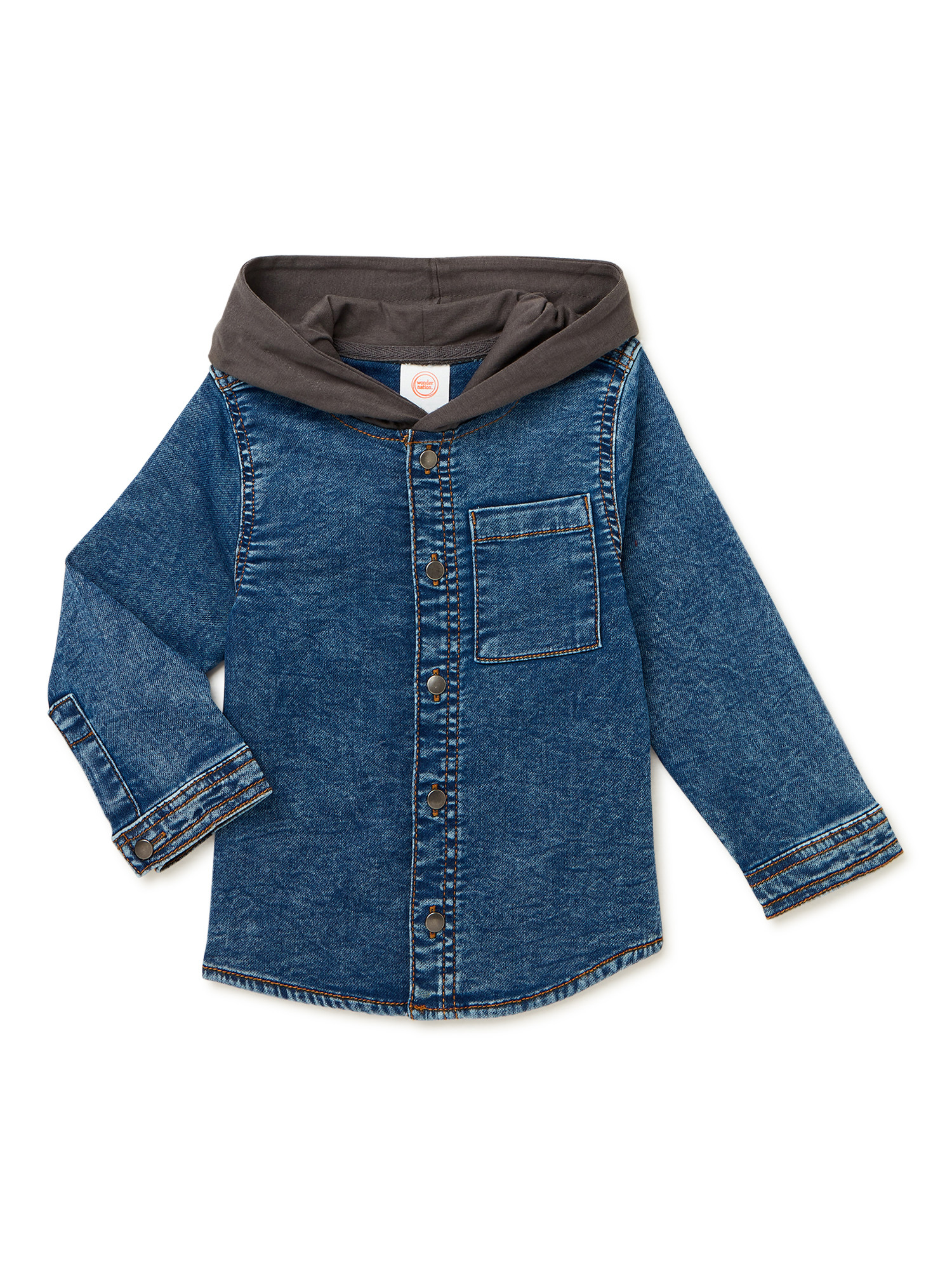 Wonder Nation Baby & Toddler Boys Soft Knit Denim Hoodie with Snaps, Sizes 12M-5T - Walmart.com | Walmart (US)
