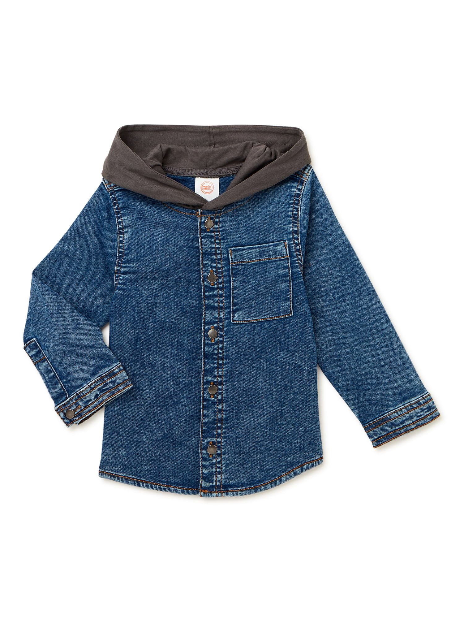 Wonder Nation Baby & Toddler Boys Soft Knit Denim Hoodie with Snaps, Sizes 12M-5T | Walmart (US)