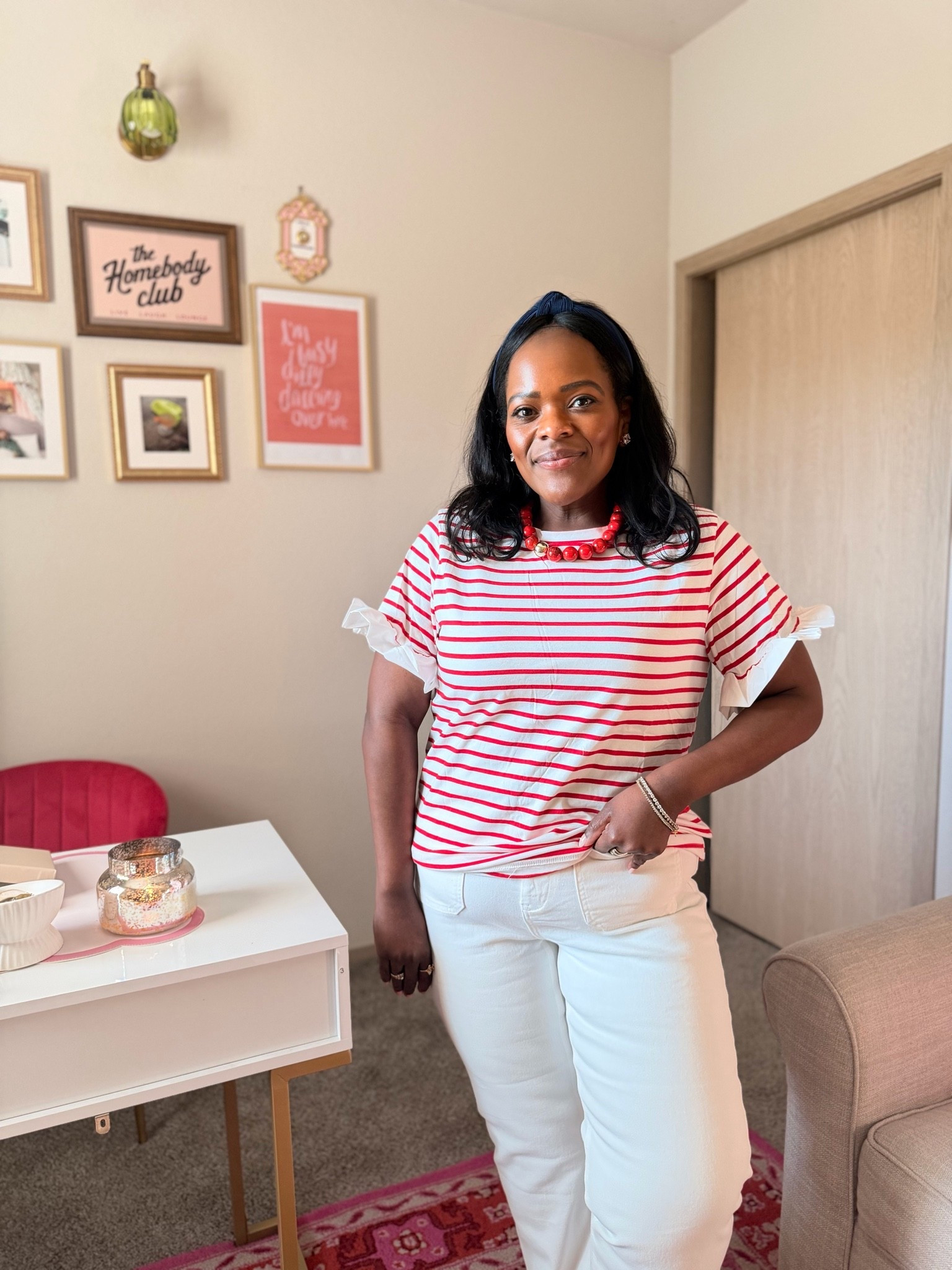 $15 red stripe tee with ruffles from Amazon - wearing the large.

#LTKootd #LTKgrwm #LTKSeasonal