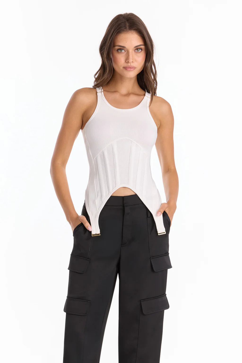 Kiara Garter Tank - White | The Noli Shop