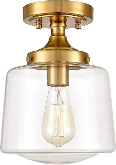 Mid-Century Retro Brass Glass Ceiling Lights Modern Semi Flush Mount Ceiling Lighting Fixture Gol... | Amazon (US)