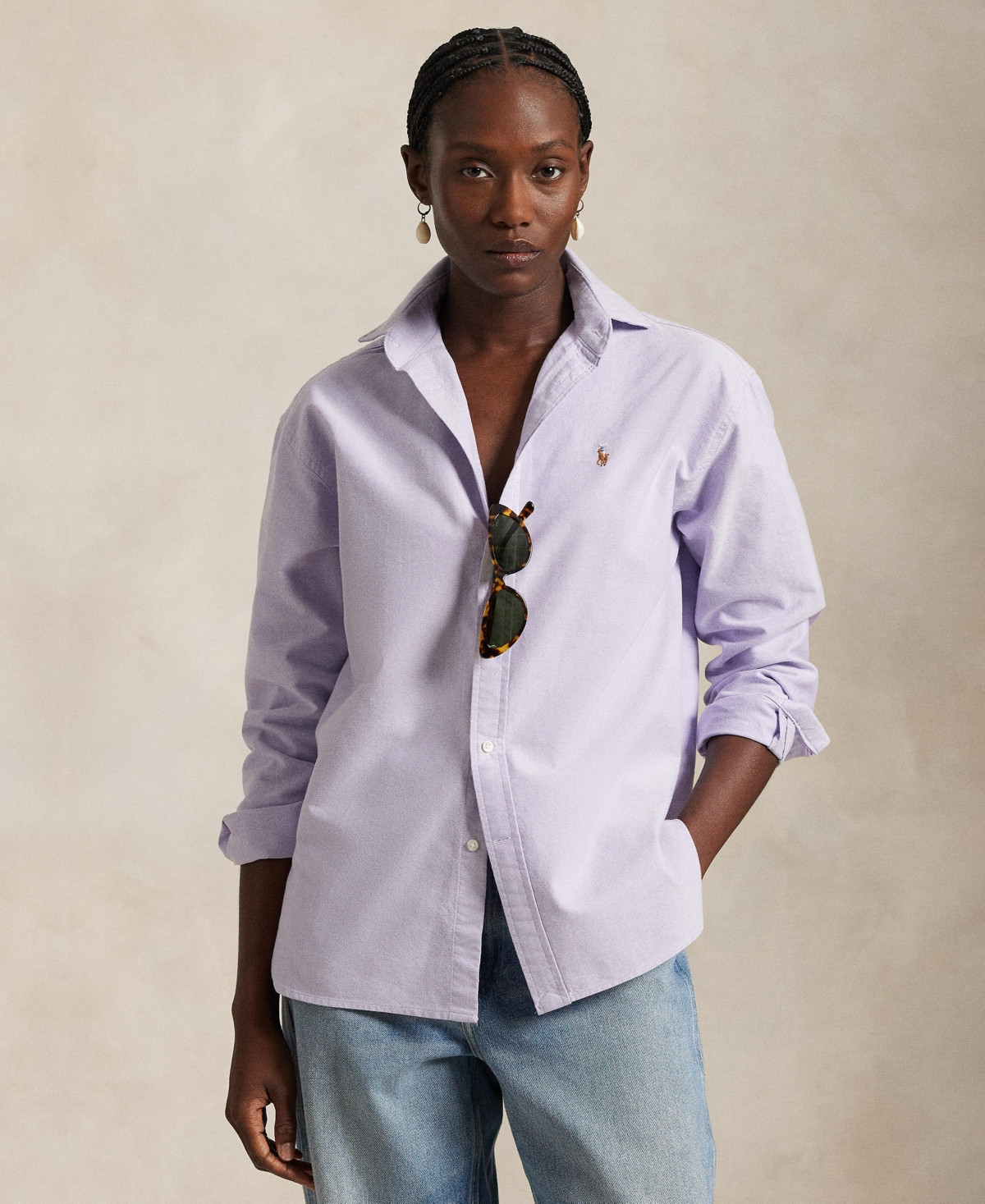 Polo Ralph Lauren Women's Relaxed-Fit Cotton Oxford Shirt - Sky Lavendar | Macy's