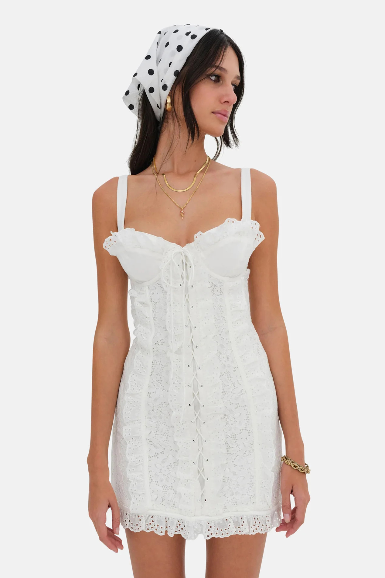 Mandy Mini Dress White | Blue & Cream