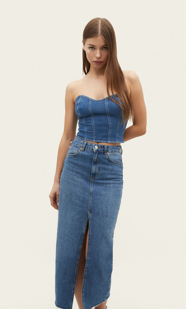 Long denim comfortable skirt | Stradivarius (UK)