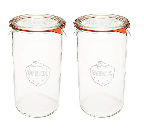 Weck Canning Jars - Weck Jars made of Transparent Glass - Eco-Friendly Canning Jar - Storage for Food with Air Tight Seal and Lid - 1.5 Liter Tall Jars Set - Set of 2 Jars with Lids | Amazon (US)