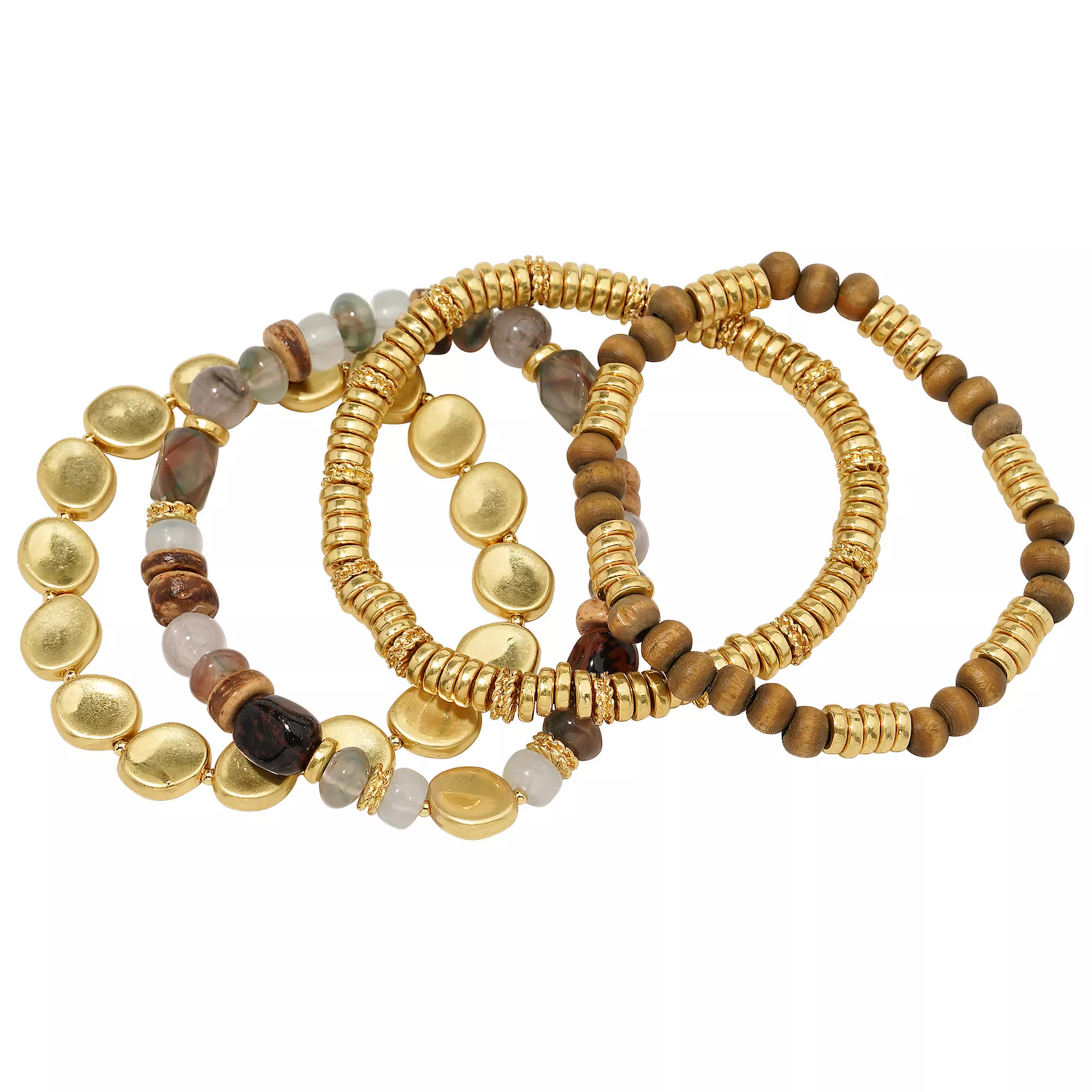 Emberly Gold Tone Bead Stretch Bracelets Set of 4 | Kohl's