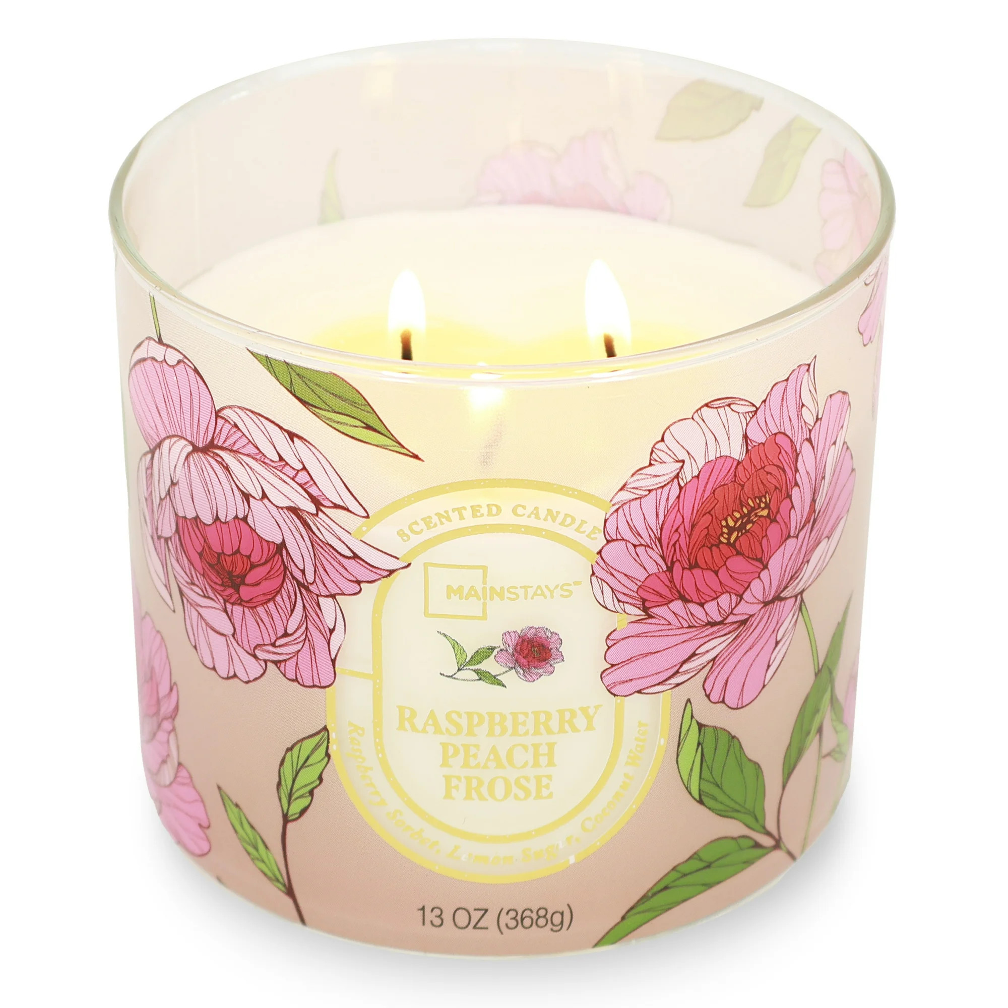 Mainstays 3-Wick Floral Scene Scented Jar Candle, Raspberry Peach Frose, 13oz | Walmart (US)