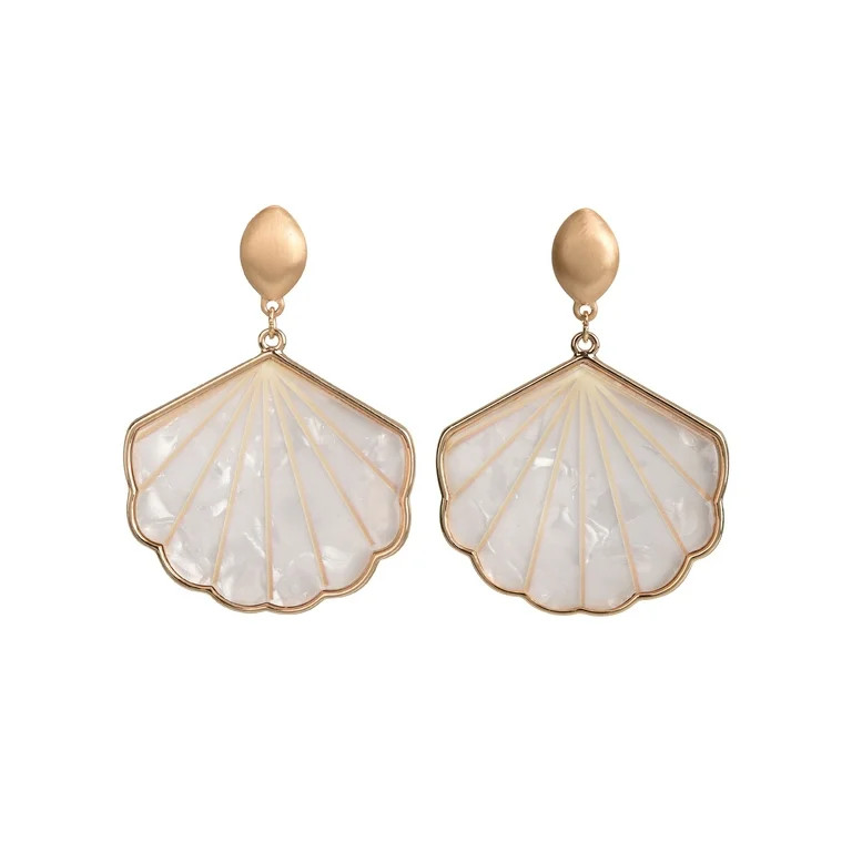 Time and Tru Female Adult Gold-Tone Faux Shell Shaped Drop Earring | Walmart (US)