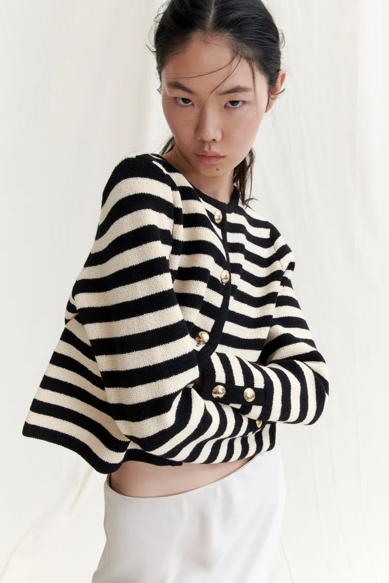 Knit Cardigan - Black/striped - Ladies | H&M US | H&M (US + CA)