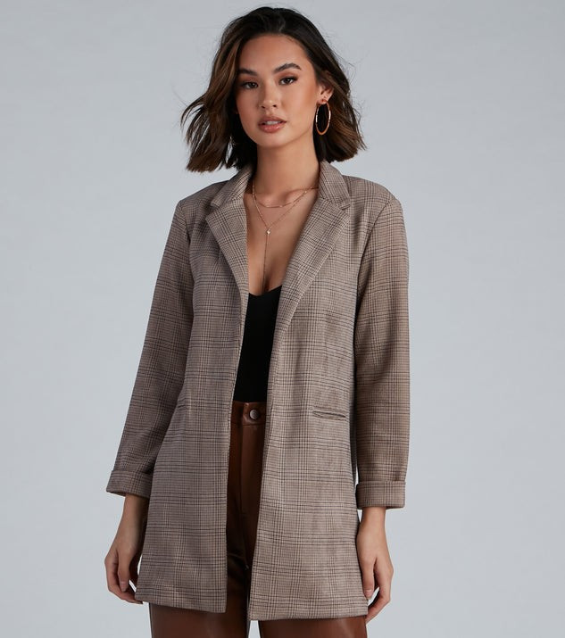 Preppy Plaid Faux Suede Blazer | Windsor Stores