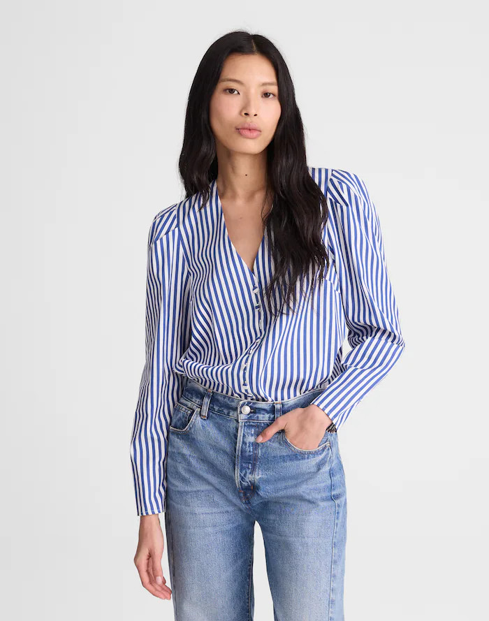 Stacked-Button V-Neck Shirt in Poplin | Madewell