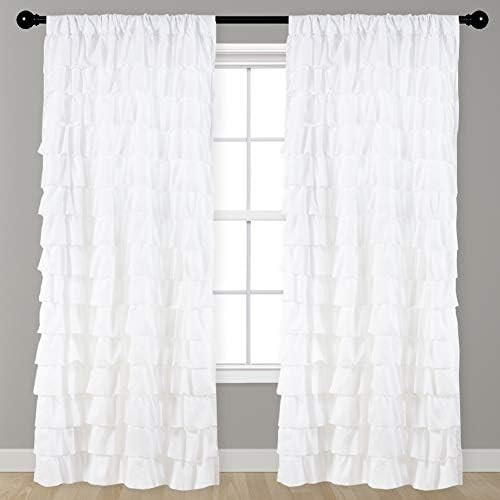 Kotile Rod Pocket Ruffle Layer Panel Nature Home Decor Solid White Gypsy Ruffled Watterfall Curta... | Amazon (US)