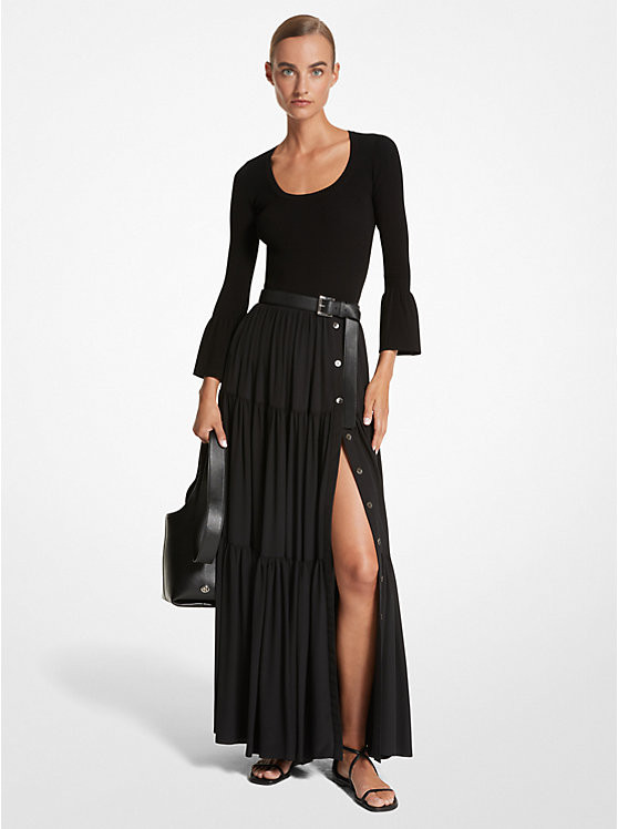 Organic Silk Crepe De Chine Tiered Skirt | Michael Kors US