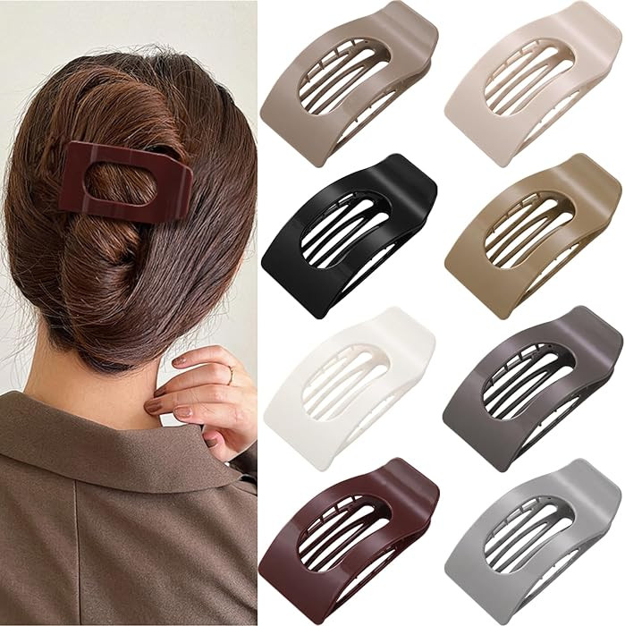 8 Pack Flat Hair Clips for Women – Large Glossy Neutral Rectangle No-Slip Claw Clips for Thick ... | Amazon (US)