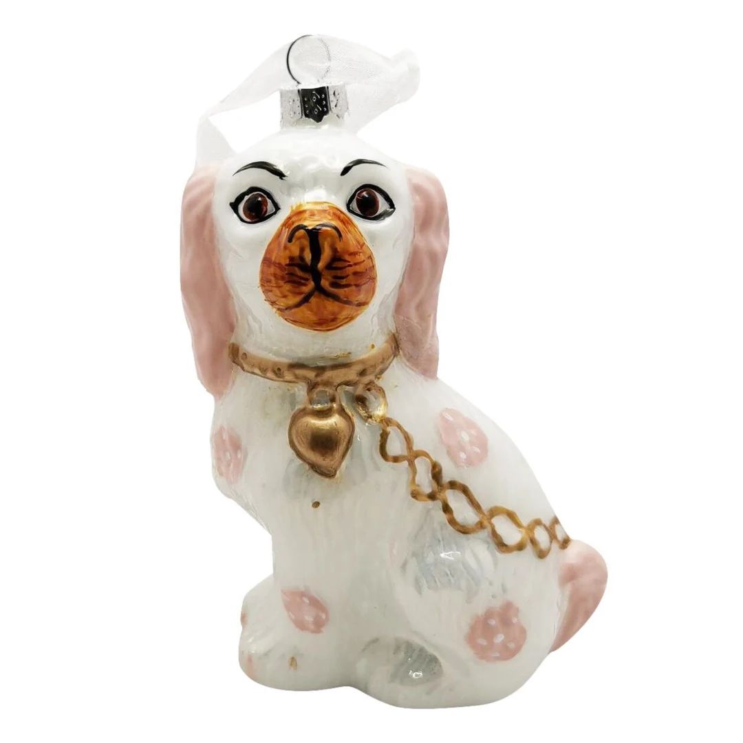 Pink & White Staffordshire Dog Ornament - Etsy | Etsy (US)