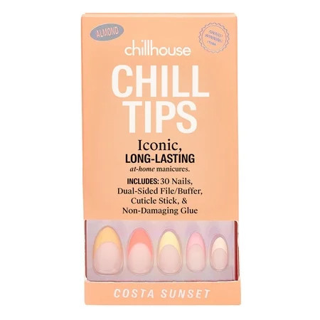 Chillhouse Chill Tips - French Press On Nails Costa Sunset Almond Medium Orange and Pink Yellow 30 Fake Nails | Walmart (US)