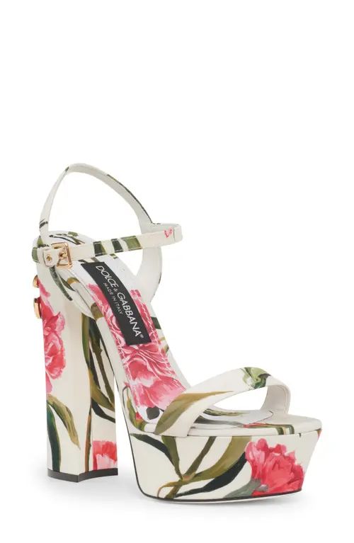 Dolce & Gabbana Keira Floral Block Heel Platform Sandal in Garofani New F.bco at Nordstrom, Size 5Us | Nordstrom