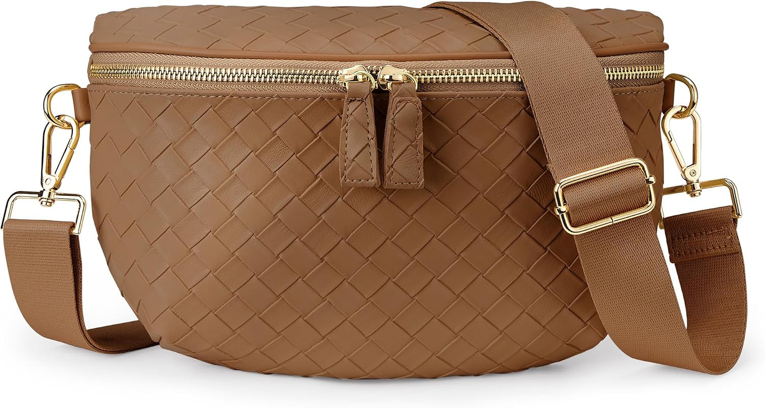 KALIDI Faux Woven Crossbody Bags for Women Travel Vegan Leather Fanny Packs | Amazon (US)