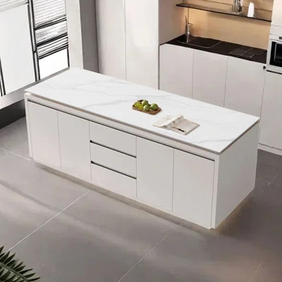 94.49-Inch Kitchen Island with Marble Countertop and Spacious Storage | Wayfair North America
