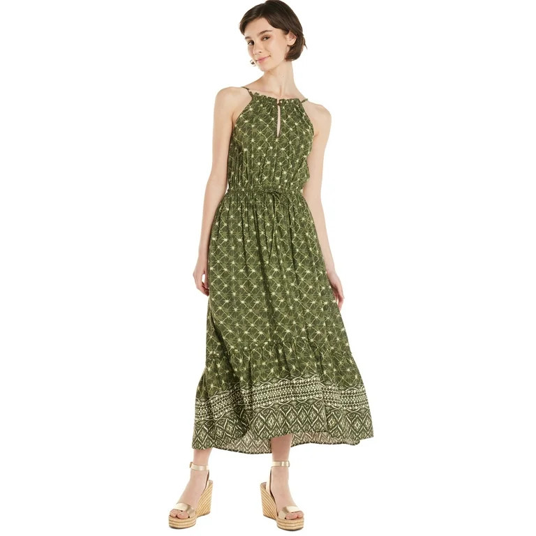 Time and Tru Women's Fashion Midi Border Print Dress | Walmart (US)