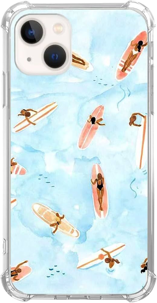 Summer Aesthetic Surf Case Compatible with iPhone 15, Blue Watercolor Surfing Case for iPhone 15,... | Amazon (US)