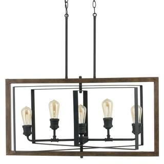 Palermo Grove 31.88 in. 5-Light Black Gilded Iron Linear Chandelier | The Home Depot