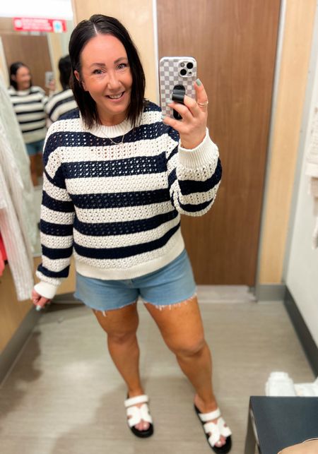 New crochet sweater at Target!  Wearing an xxl, as this runs small!  Love the stripes!  Size 16 shorts. Sandals run tts  

#LTKMidsize #LTKFindsUnder50 #LTKSeasonal