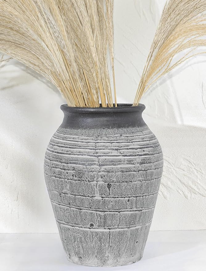 Large Ceramic Vase for Decor - 7x7x10.5 Inch Rustic Vintage Flower Pottery Vase for Home Countert... | Amazon (US)