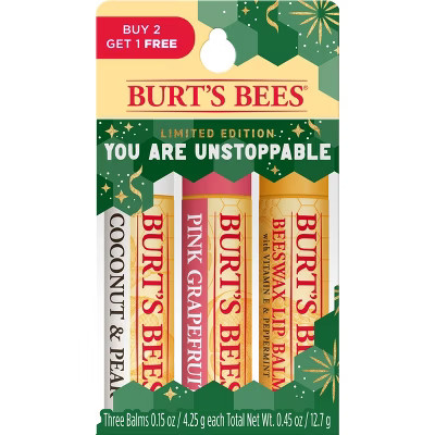 Burt's Bees New Year New You Lip Balm - Coconut Pear/Pink Grapefuit/Beeswax - 3ct | Target