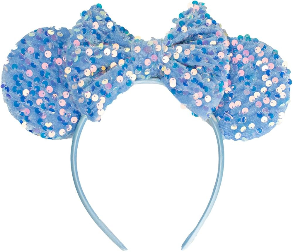 JIAHANG Velvet Mouse Ear Headband with Sequins, Blue Velor Hair Bow Hairband Party Decoration Hea... | Amazon (US)