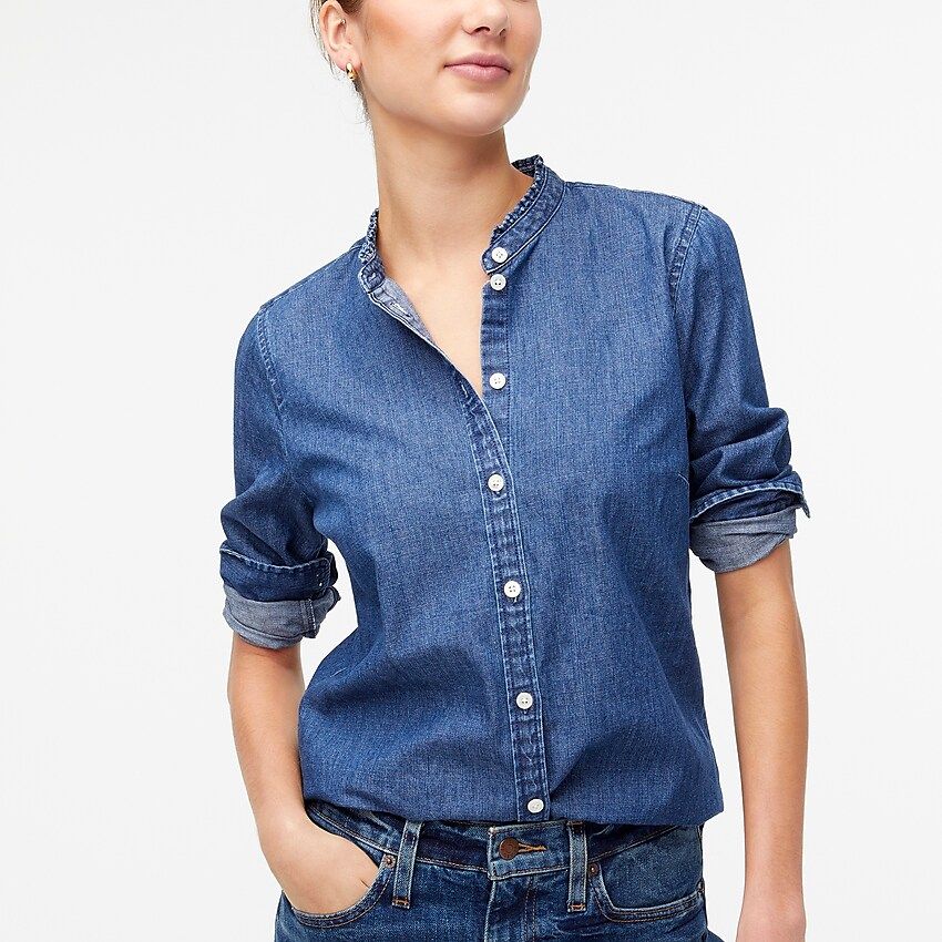 Chambray button-up top with ruffles | J.Crew Factory