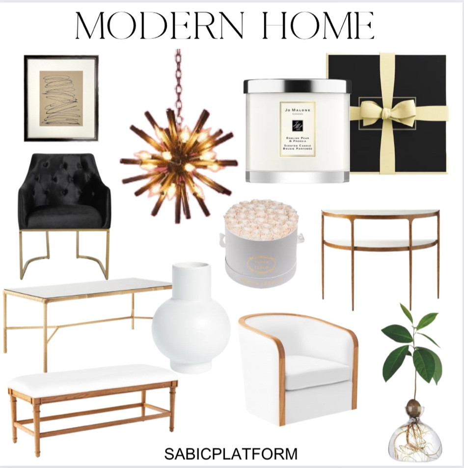 Modern home inspo! Gold home, black home, home decor, modern home decor, console table, chandelier, lighting, accent chair, wall art, modern art, jo malone, jo malone candles, candles, eternity roses, artificial flowers, vase, dining chair, bench, sabic platform, scented candles, dining table, swivel chair, living room, dining, entryway, velvet chair

#LTKhome #LTKFind #LTKstyletip