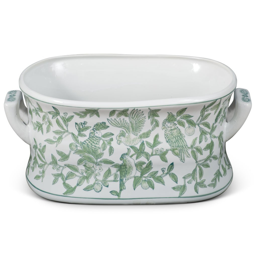 US SELLER - 18in Green White Chinoiserie Bird Flower Porcelain Footbath Planter | eBay US