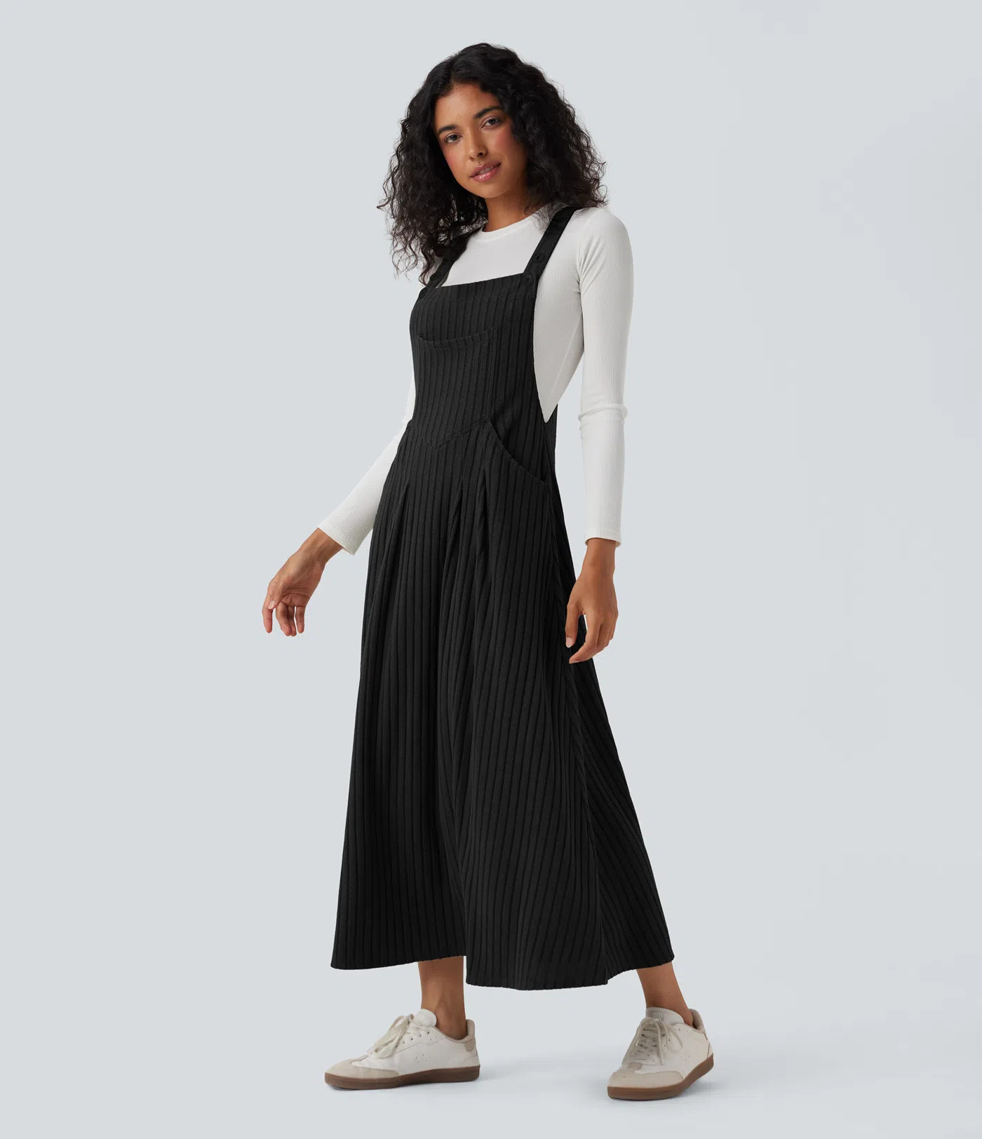 Women’s Ribbed Knit Casual Pinafore Dress with Pockets - Halara | HALARA