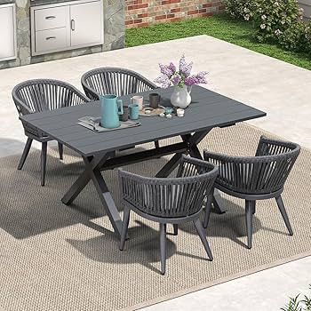 PURPLE LEAF 5 Pieces Outdoor Dining Set with Patio Aluminium Dining Table and Wicker Chairs Moder... | Amazon (US)