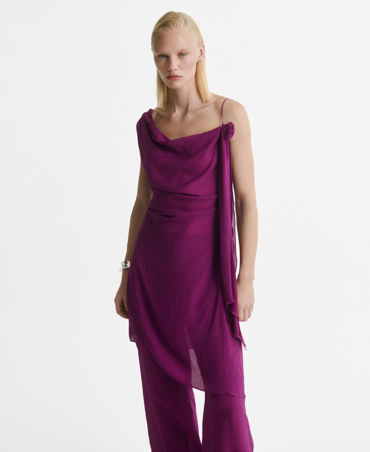 Mango Women's Flower Detail Long Satin Top - Purple | Macy's