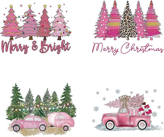 4 Sheets Pink Christmas Iron on Transfers Decals,Cute Leopard Print Xmas Decor Iron On Patch Truc... | Amazon (US)