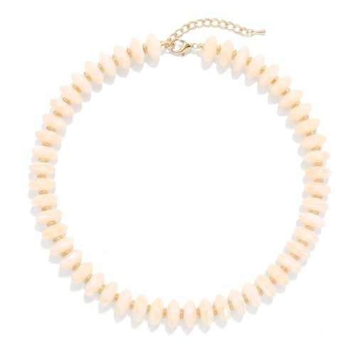 Elegance 11 designs Beige White Beaded Necklace for Women Unique Resin Disc Beads Choker Necklaces Boho Statement Lightweight Necklace Summer Beach Vacation Jewelry | Amazon (US)