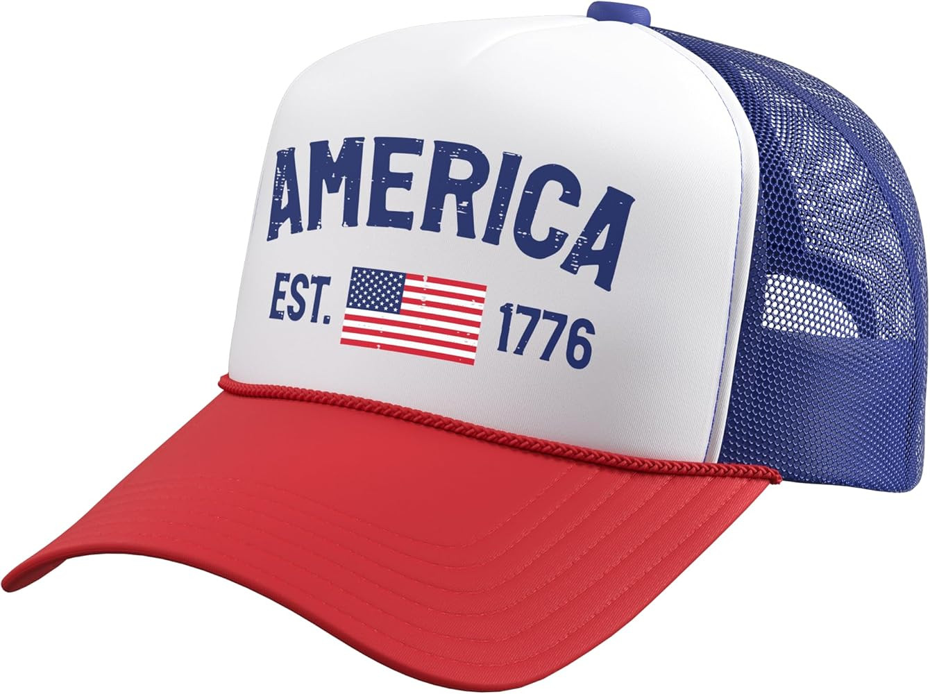 America Est 1776 US Flag Vintage 4th of July Men Women Kids Trucker Hat with Adjustable Mesh Back | Amazon (US)