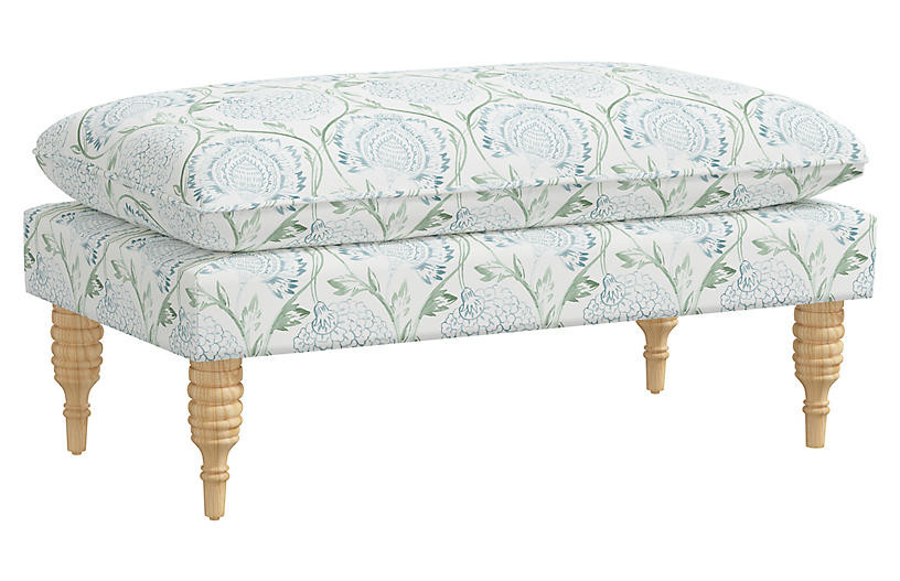 Eva Pillow-Top Bench, Floral Sage | One Kings Lane