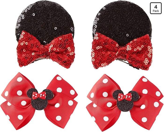 2 Pairs Mouse Ears Hair Clips & Mouse Hair Bows Barrettes for Women Girls Accessories Birthday Pa... | Amazon (US)