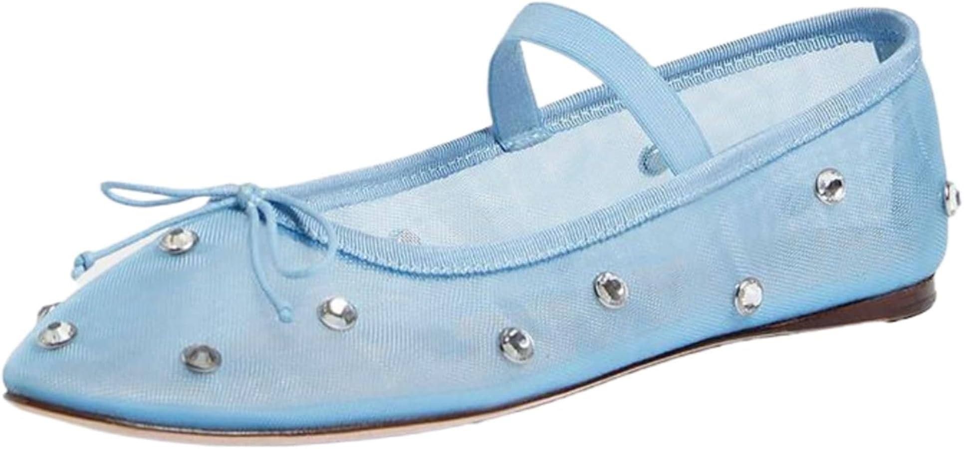 KaroNairy Nude Crystal Mesh Ballet Flats for Women Stretch Band Snip Toe Ballerinas Flats Gem Mar... | Amazon (US)